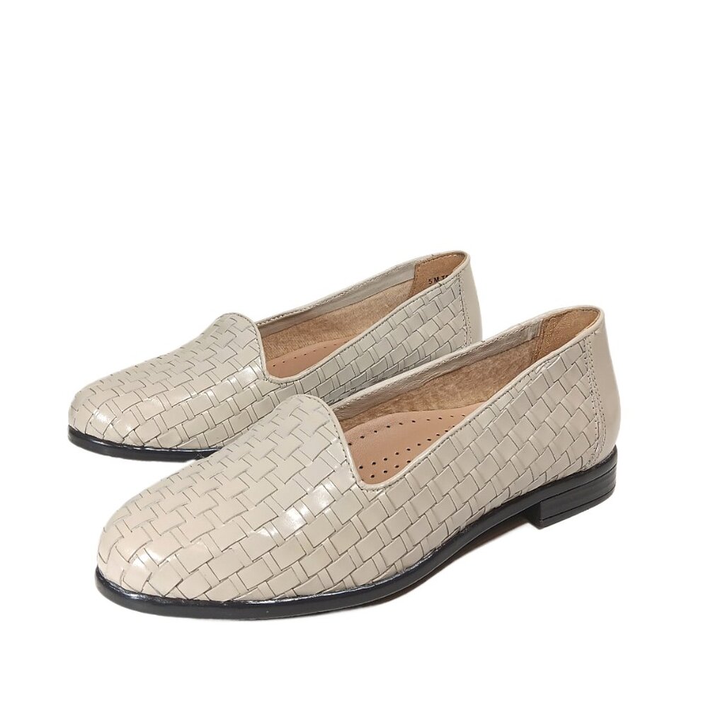 Trotters Liz Leather Loafer Womens 5 Bone Woven Comfort Dress Flats New